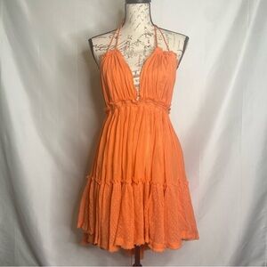 Free People Orange Backless Mini Dress Womens Sz L Boho Western Festival‎ Sexy